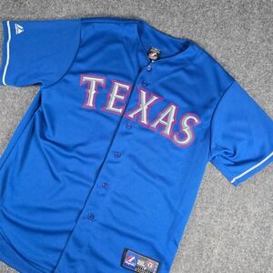 Vtg Texas Rangers Majestic Baseball Jersey Mens L Stitched MLB Embroidered‎